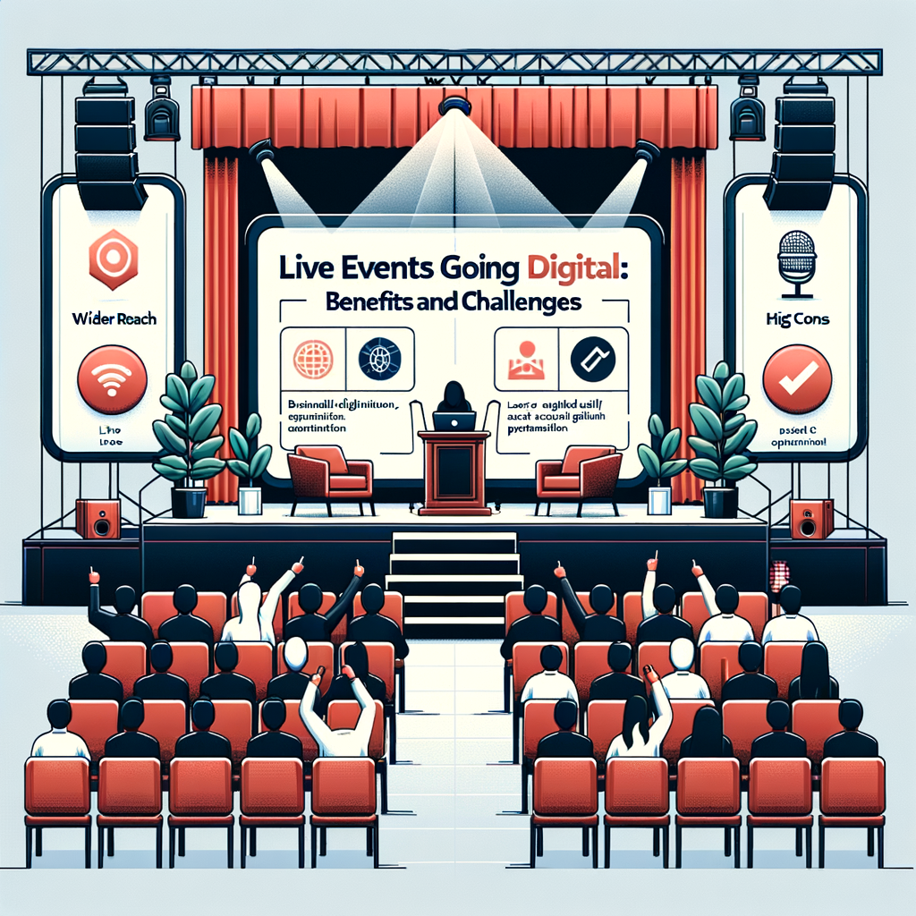 Минималистичное изображение на тему 'how-live-events-are-going-digital-key-benefits-and-major-challenges' в кинематографическом стиле.